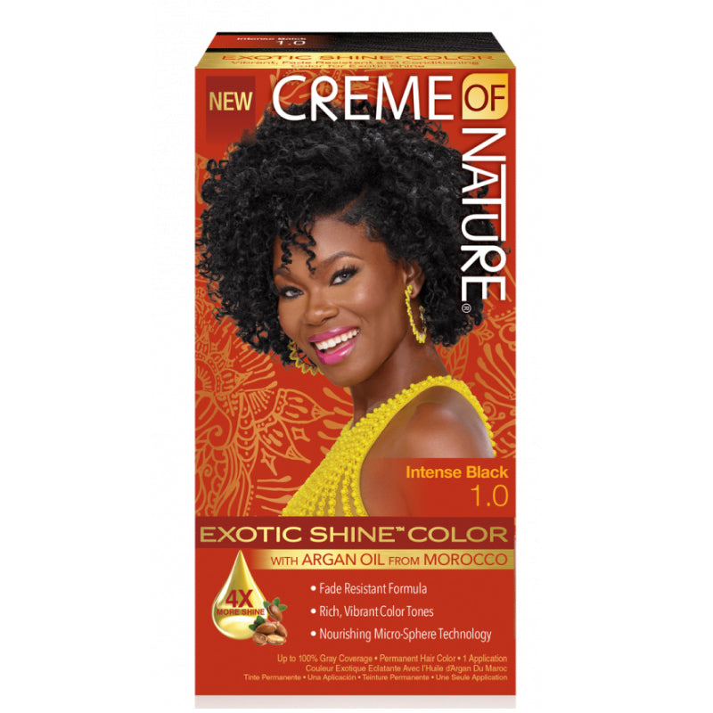 Creme Of Nature Exotic Shine Permanent Color 1 Kit | 1.0 Intense Black - For Vibrant, Healthy Black Hair