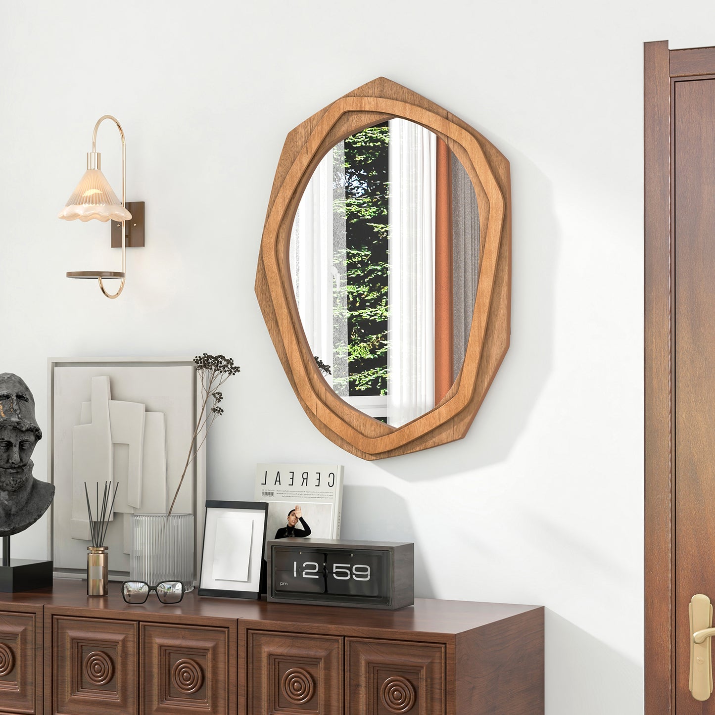 Irregular Framed Decoration Mirror with Expansion Screws-Natural