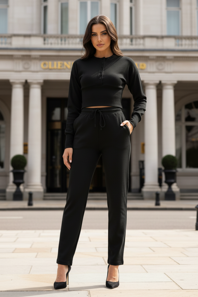 Ladies New Compressed Rib Button Suit