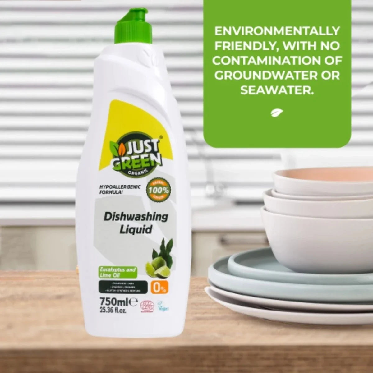 Just Green Organic Eucalyptus & Lime Oil Dishwashing Liquid 750ml