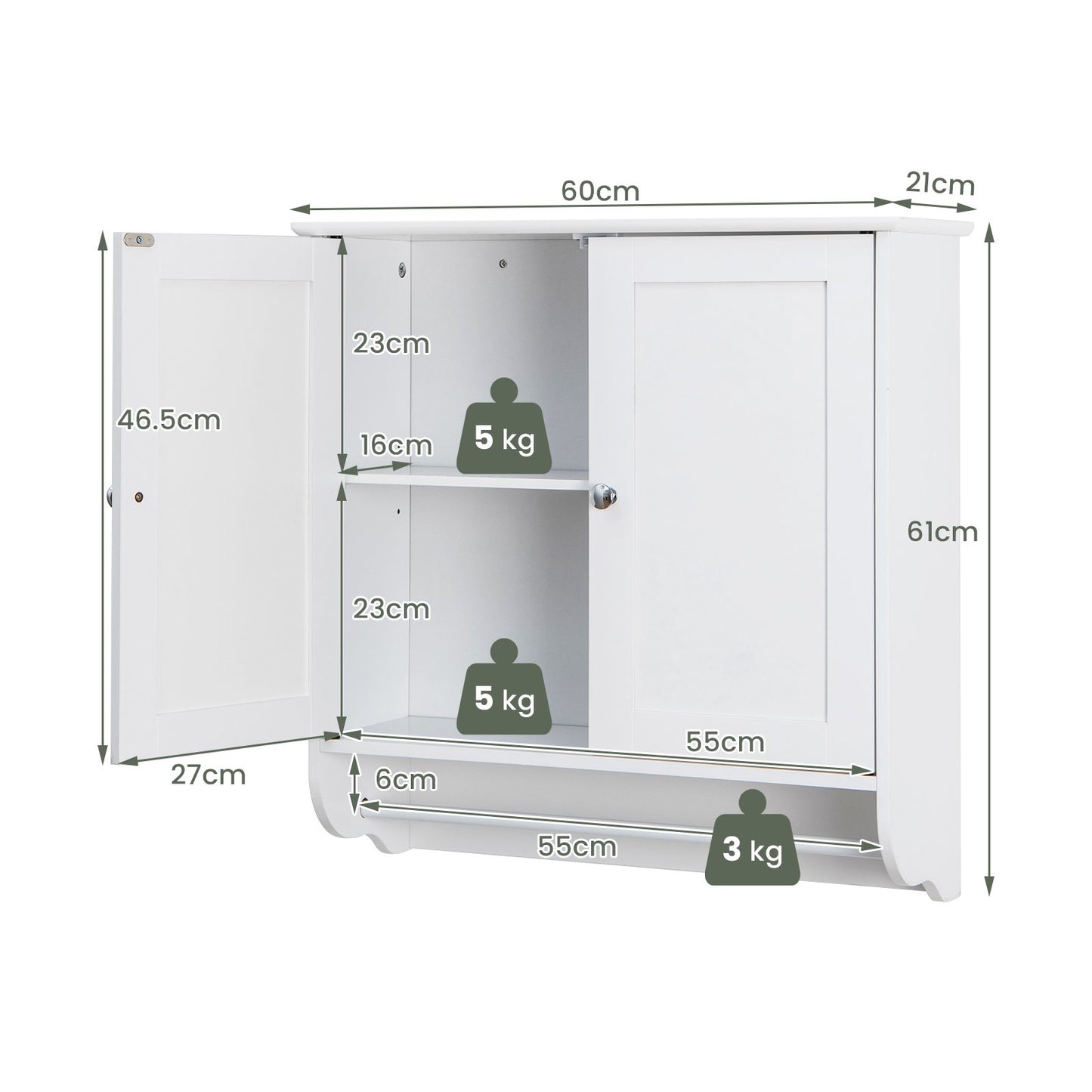 Wall Mounted Bathroom Cabinet with Adjustable Shelf-Brown