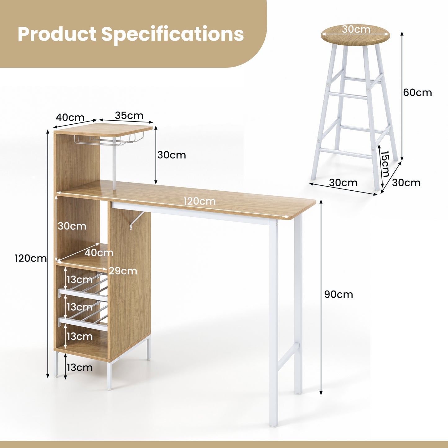 Counter Height Dining Table Set for Bistro Living Room-Brown