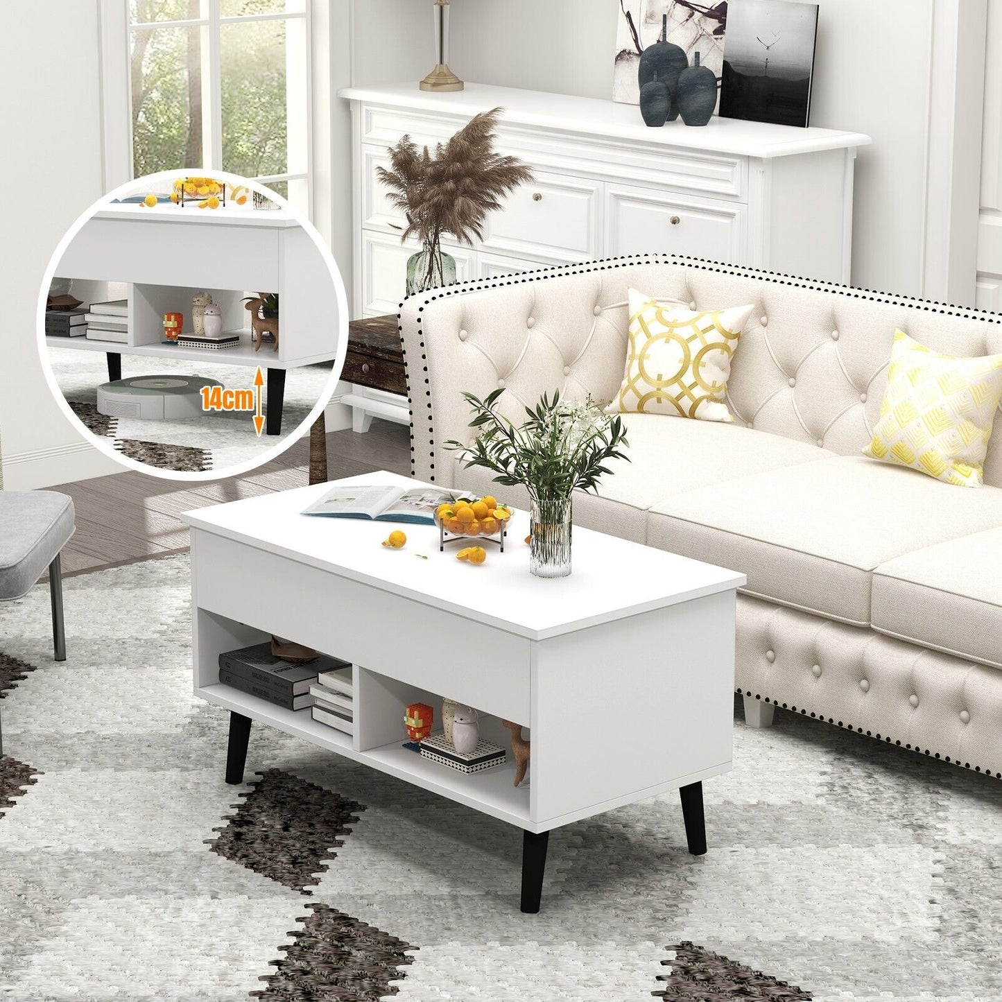 Lift Up Top Coffee Table with Hidden Storage Compartment and Open Shelf-Black