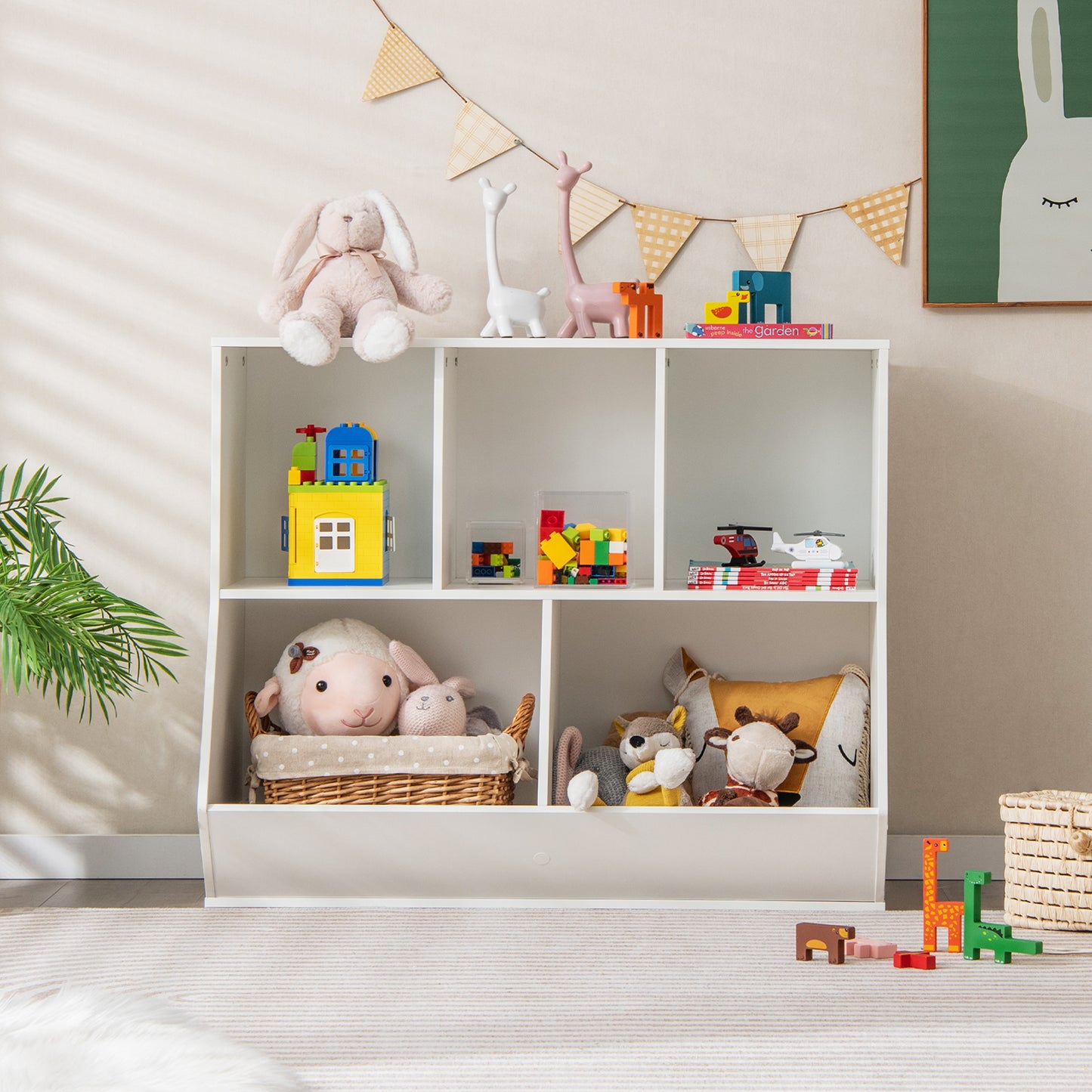 5-Cube Kids Toy Storage Organizer with Anti-Tipping Kits-Natural