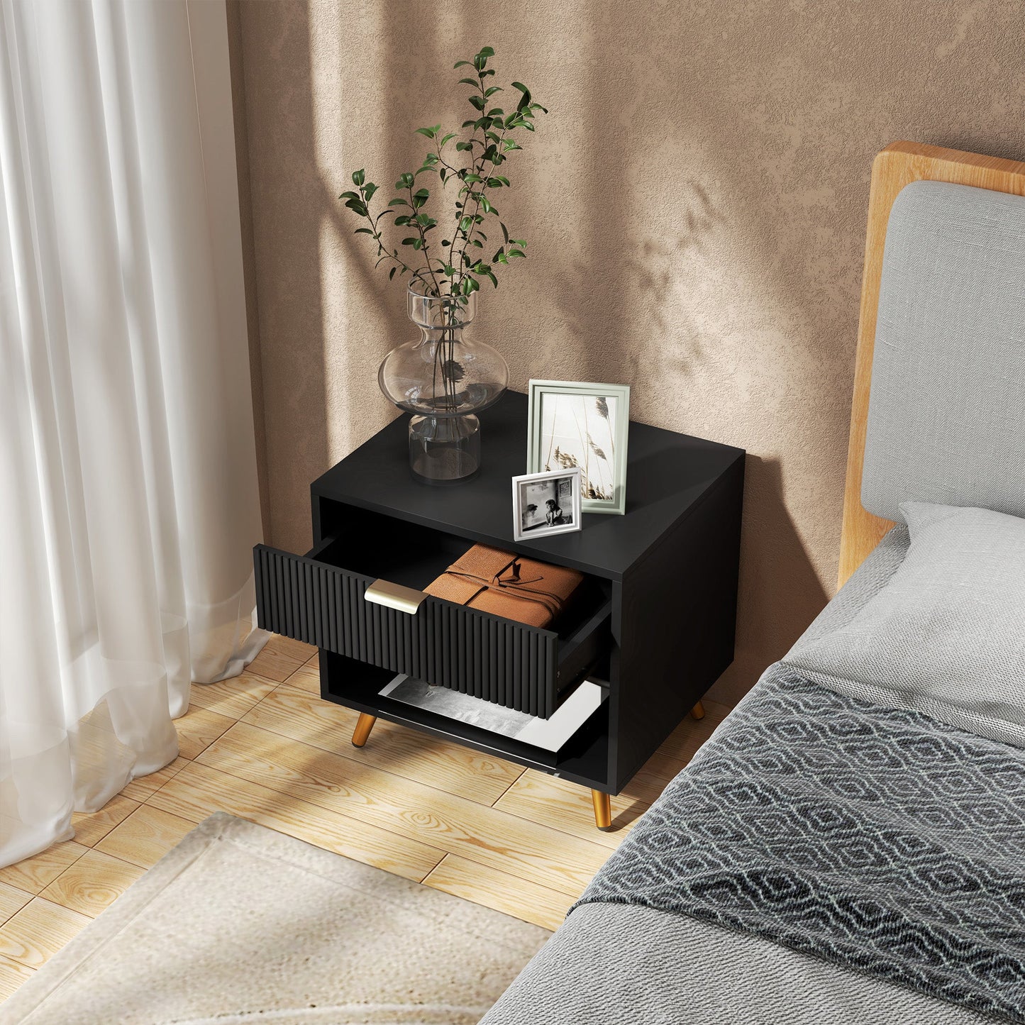HOMCOM Small Table With Drawer, Open Compartment and Handle