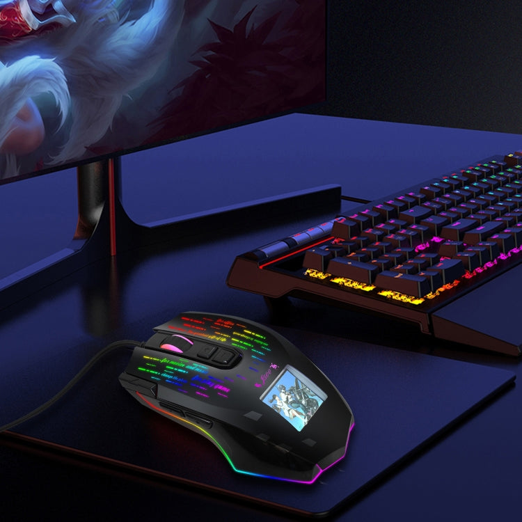 HXSJ J500 7 Keys RGB Programmable Display Screen Gaming Wired Mouse, J500