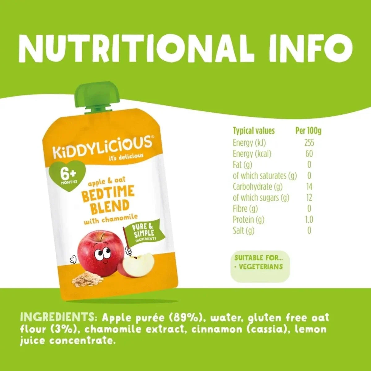 Kiddylicious Bedtime Blend Apple Oat 6+ months 400g (4x100g)