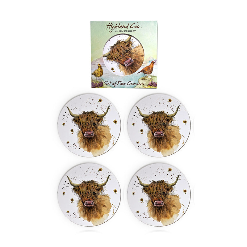 Jan Pashley Highland Coo Cow Set of 4 Cork Coasters