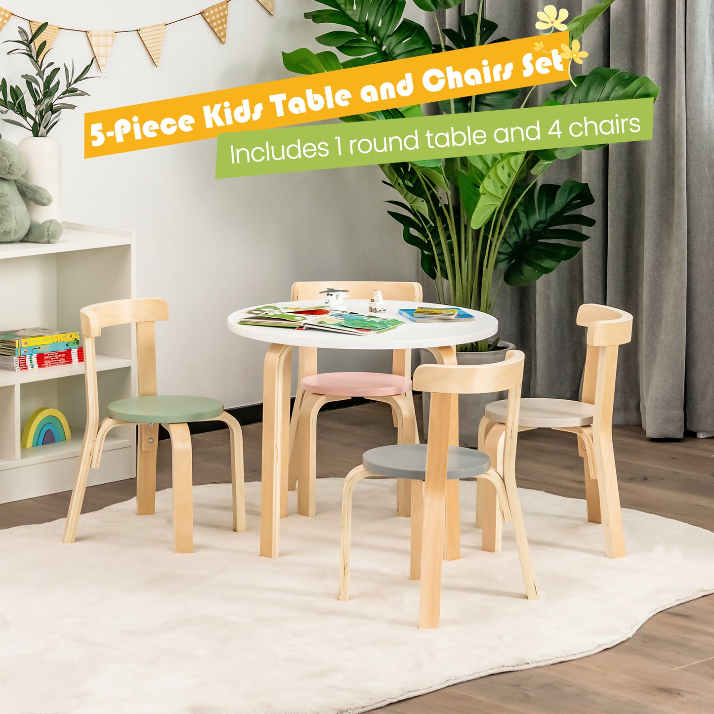 5-Piece Kids Play Table and Chair Set for Playing Drawing Reading-Colourful