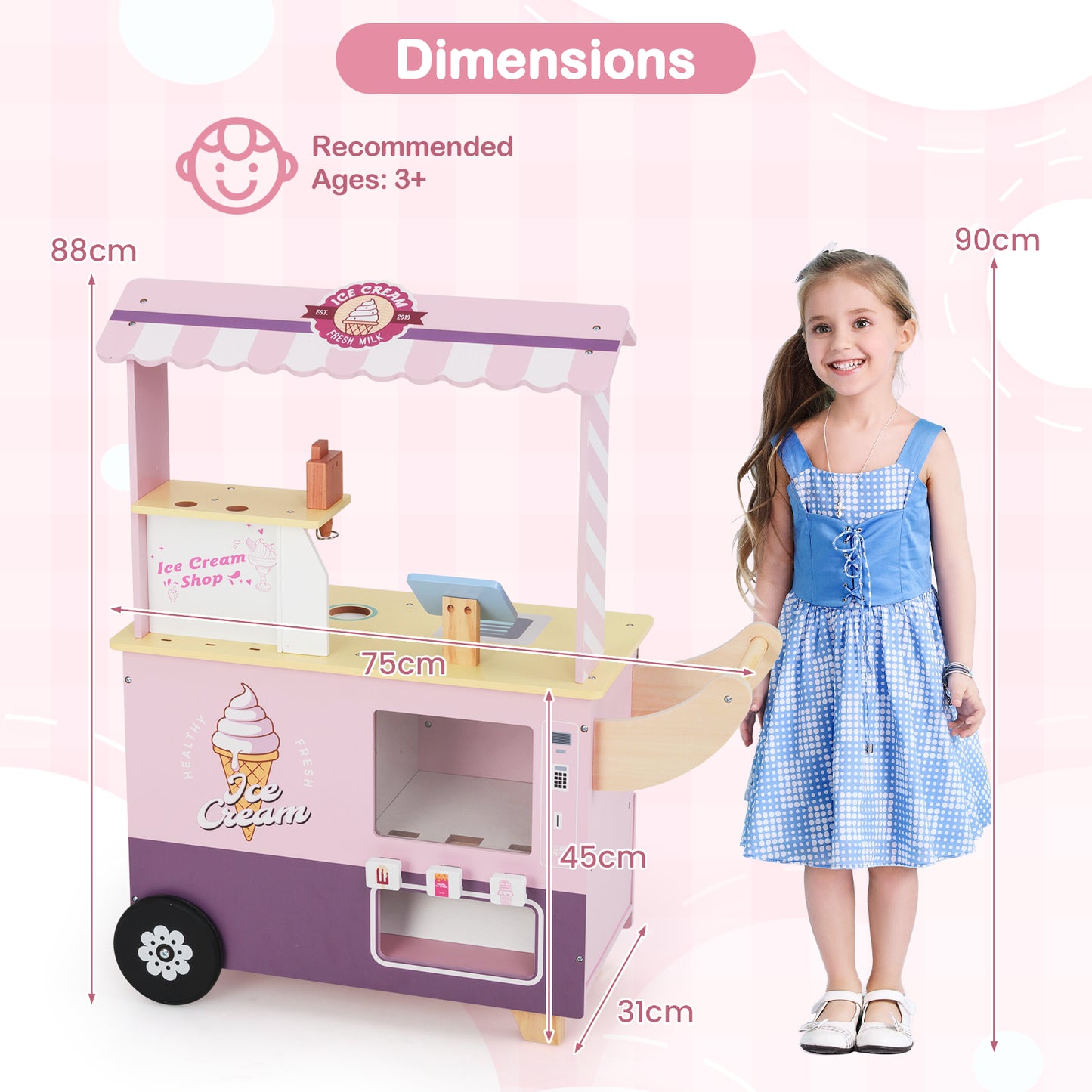 Kids Ice Cream Cart Truck Pretend Play Set for Toddlers-Green