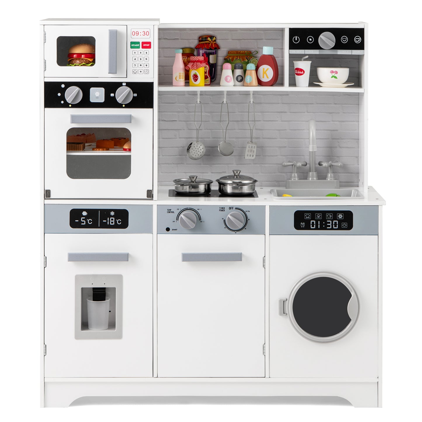 Kids Play Kitchen Toy Set with Water Dispenser and Sink-White