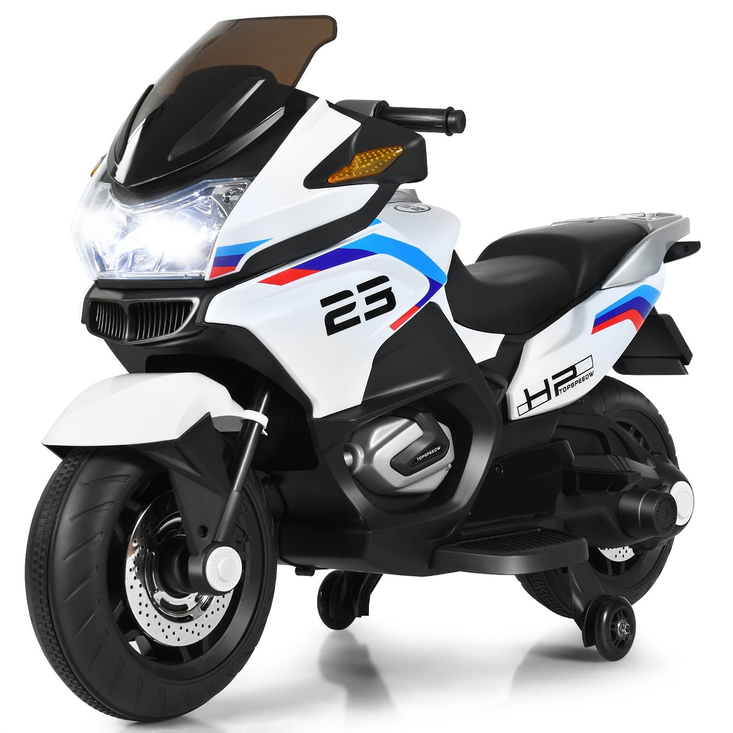 12V Electric Battery Powered Ride On Motorcycle with Training Wheels-Black