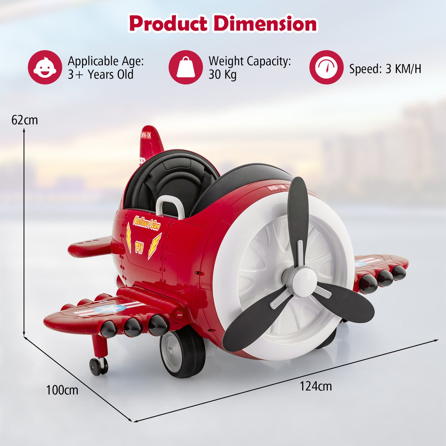 Kids Ride On Electric Airplane Car Toy with Joysticks and Remote Control-Blue