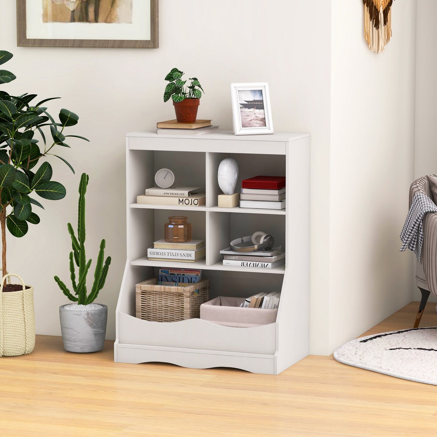 Kids Storage Shelf Home Toy Storage Organizer with 5 Cubes-Grey