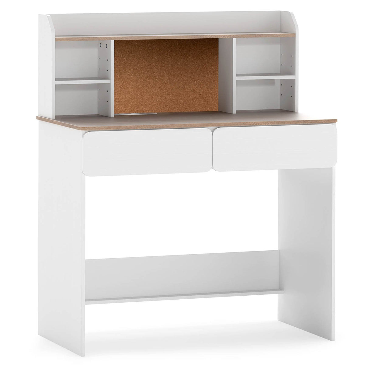 Kids Study Desk Student Writing Table with Cork Bulletin Board-White