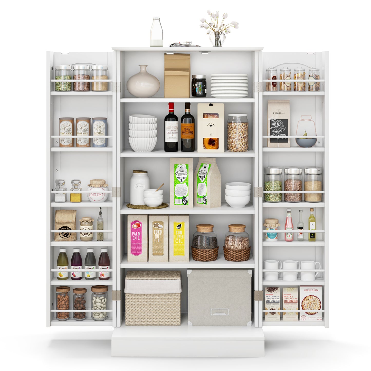 120cm Kitchen Pantry Cabinet with Doors and Adjustable Shelves-Black