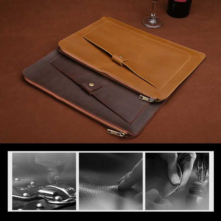Universal Genuine Leather Business Zipper Laptop Tablet Bag For 15.4 inch and Below, 15.4 inch