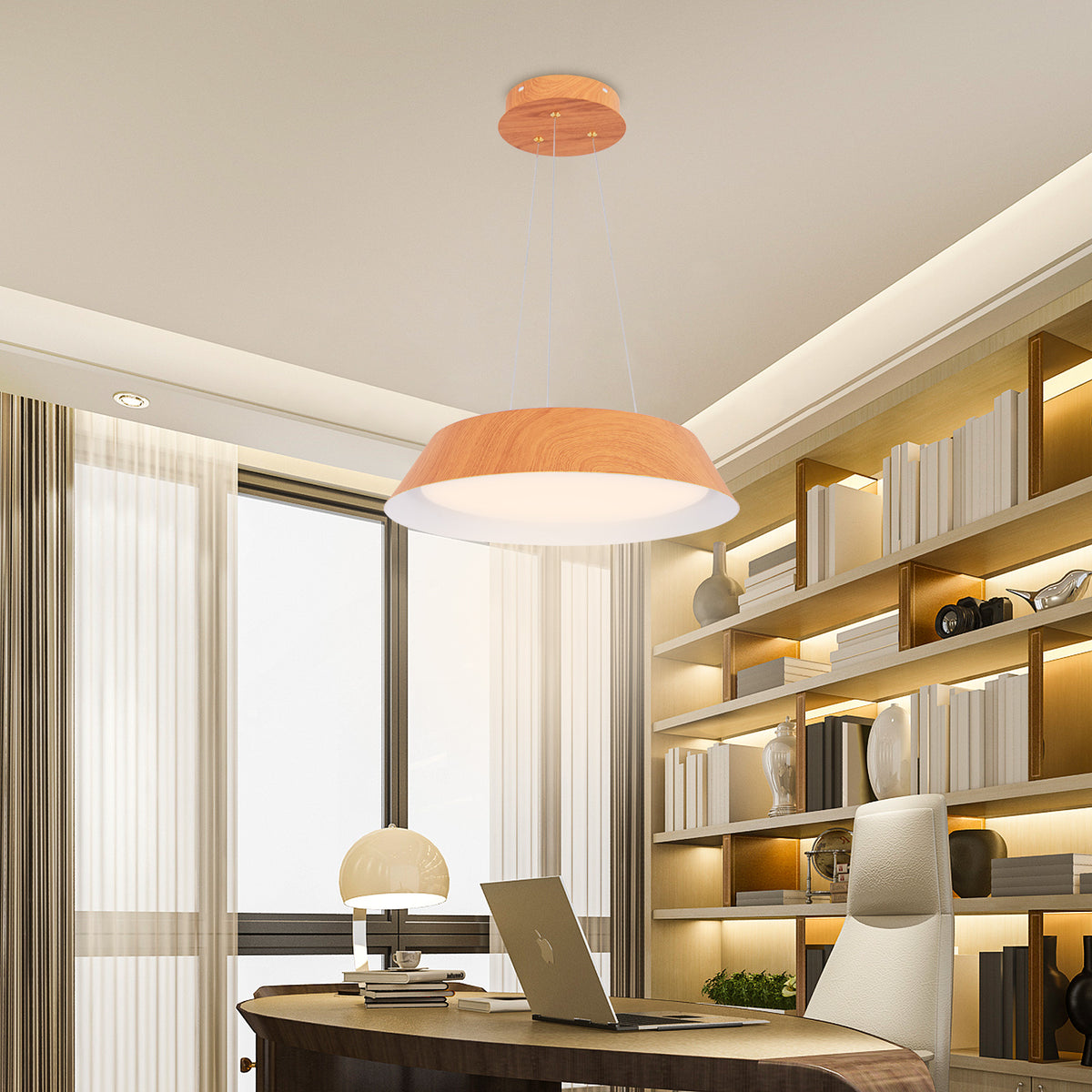 مصباح سقف حديث 22 واط بتصميم خشبي وإطار معدني-طبيعي