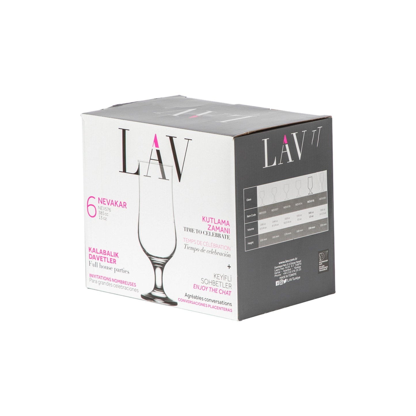 385ml Clear Nevakar Hurricane Beer Glasses - Pack of Six