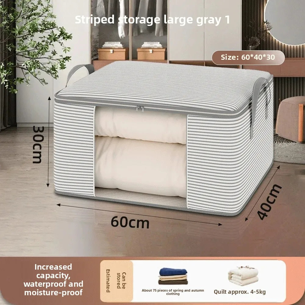 Large Thickened Beige/Grey Clothes & Quilt Storage Bag Foldable Box Organiser