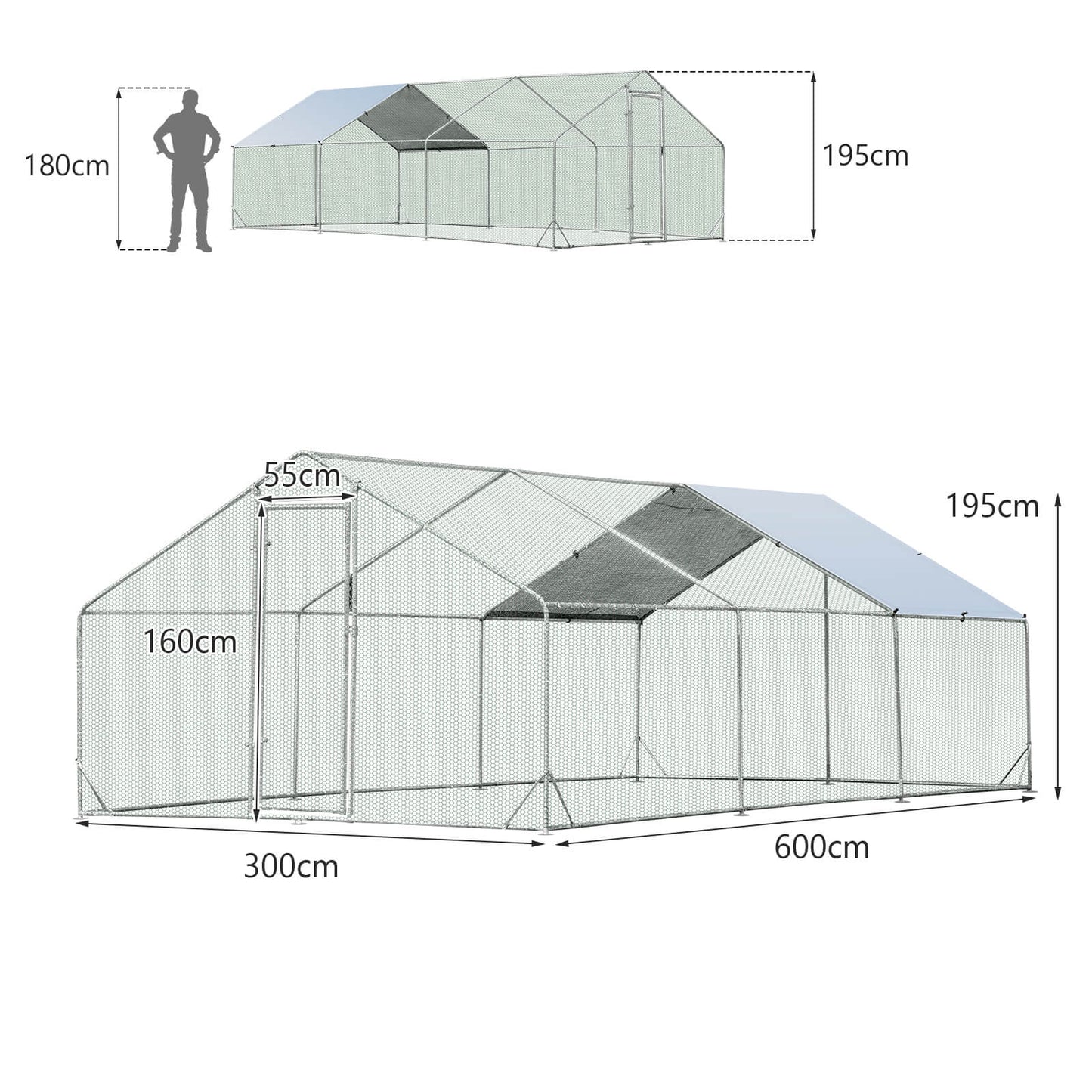 Large Spire-Shaped Chicken Coop with Sun-Protective Cover-400 cm x 300 cm x 195 cm