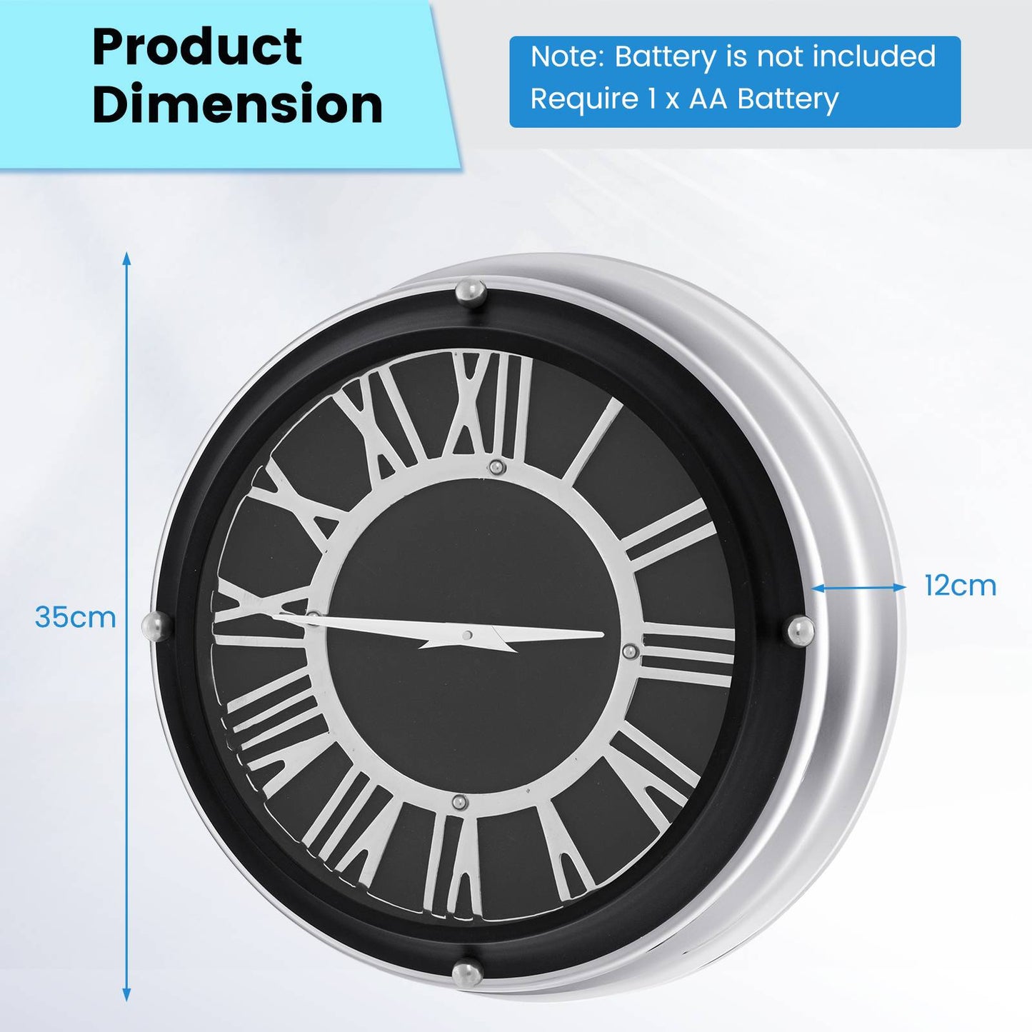 14/17.5 Inch Silent Wall Clock with Silver Frame-L