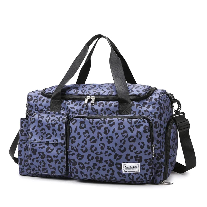 Leopard Print Large Duffel Luggage Bag Shoe Compartment Sports Gym Travel Duffle
