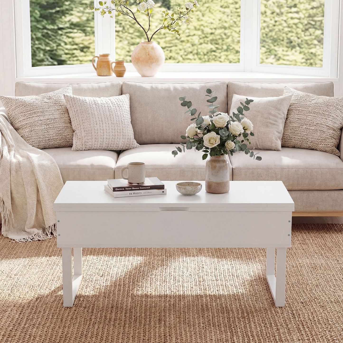 Lift Top Coffee Table 3-in-1 Convertible Coffee Table with 3 Storage Compartments-Black
