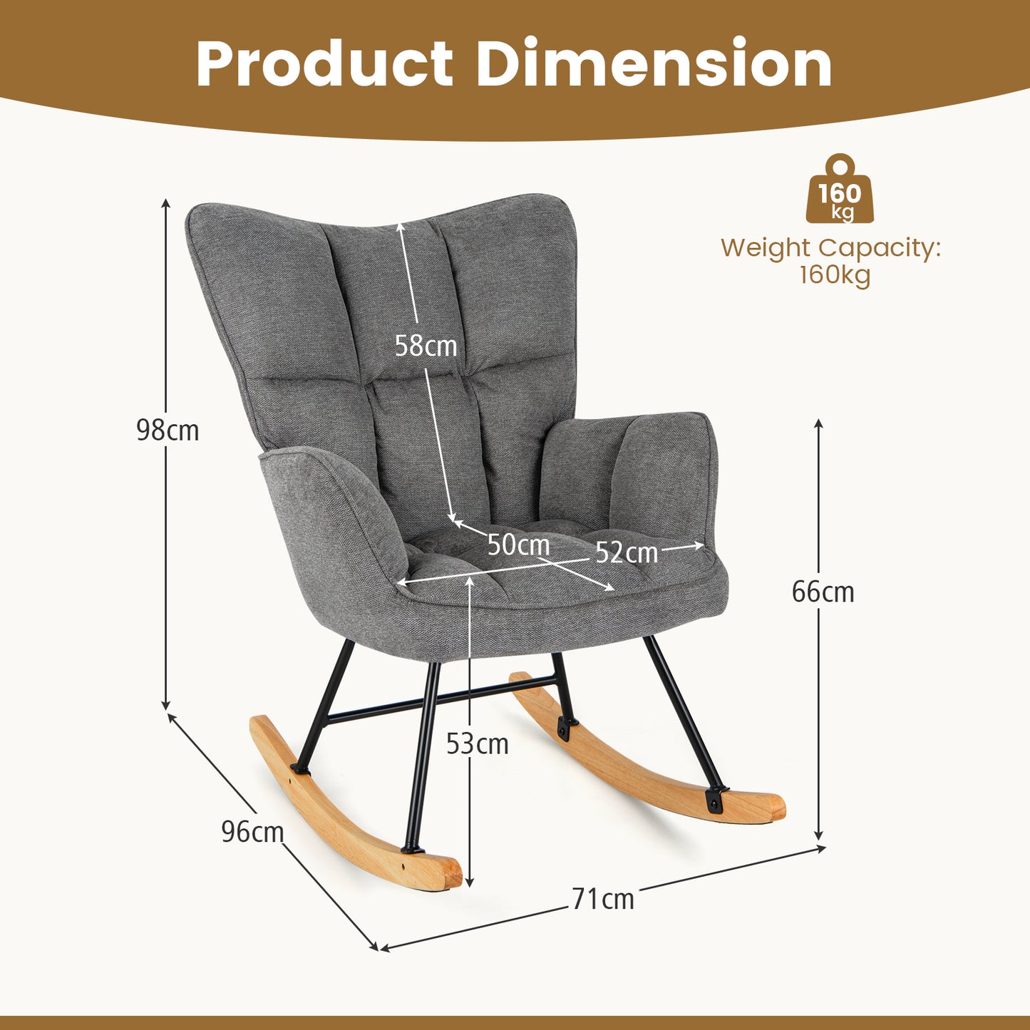 Linen Nursery Rocking Chair Modern Rocking Accent Chair with High Backrest-Beige