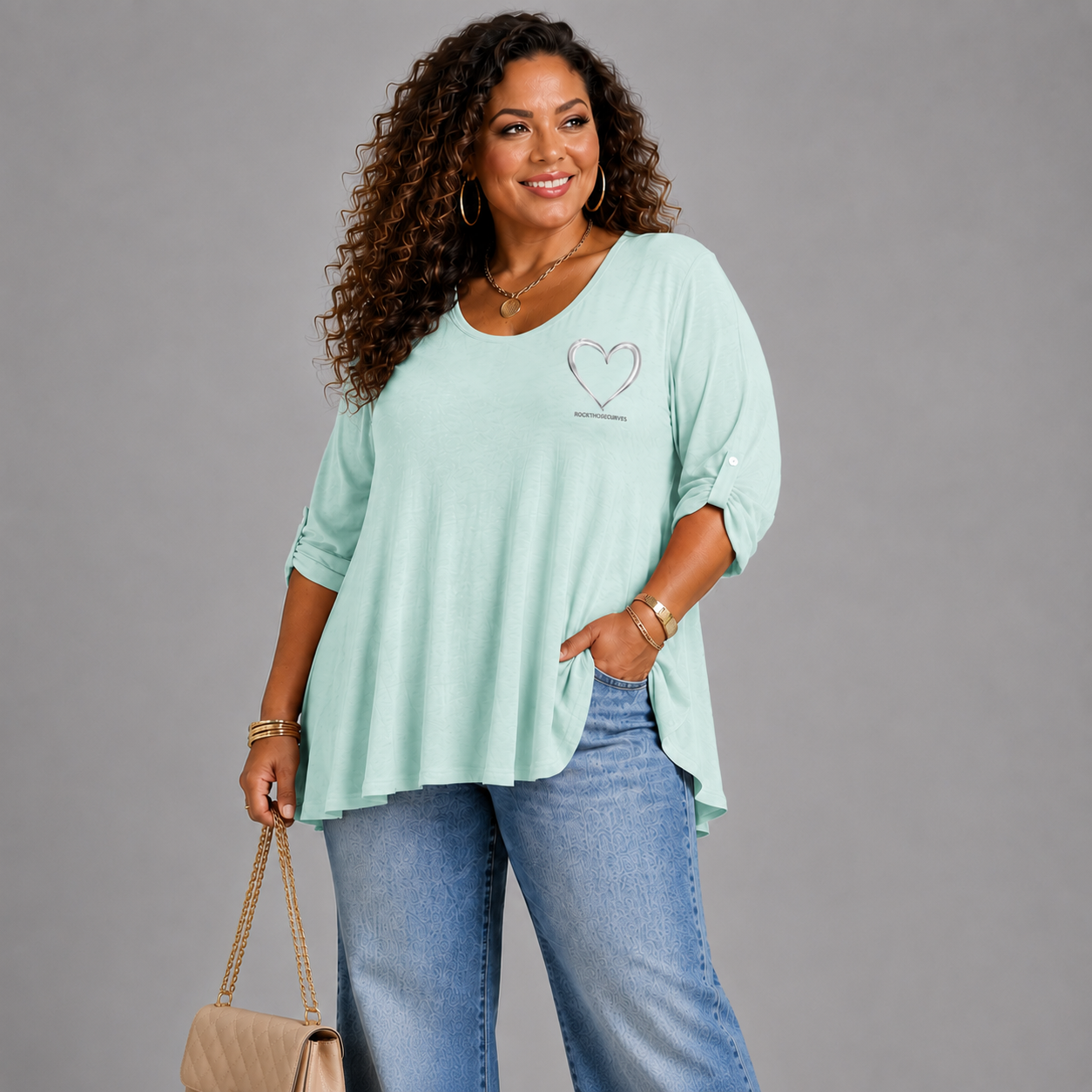 Swing Top with RockThoseCurves⢠Heart Motif & Button Tab Sleeves