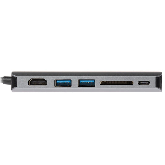 Nikkai USB-C Multiport Hub to 2x USB-A 3.0 / HDMI 4K / Gigabit RJ45 / USB-C PD / SD Card Reader - Silver