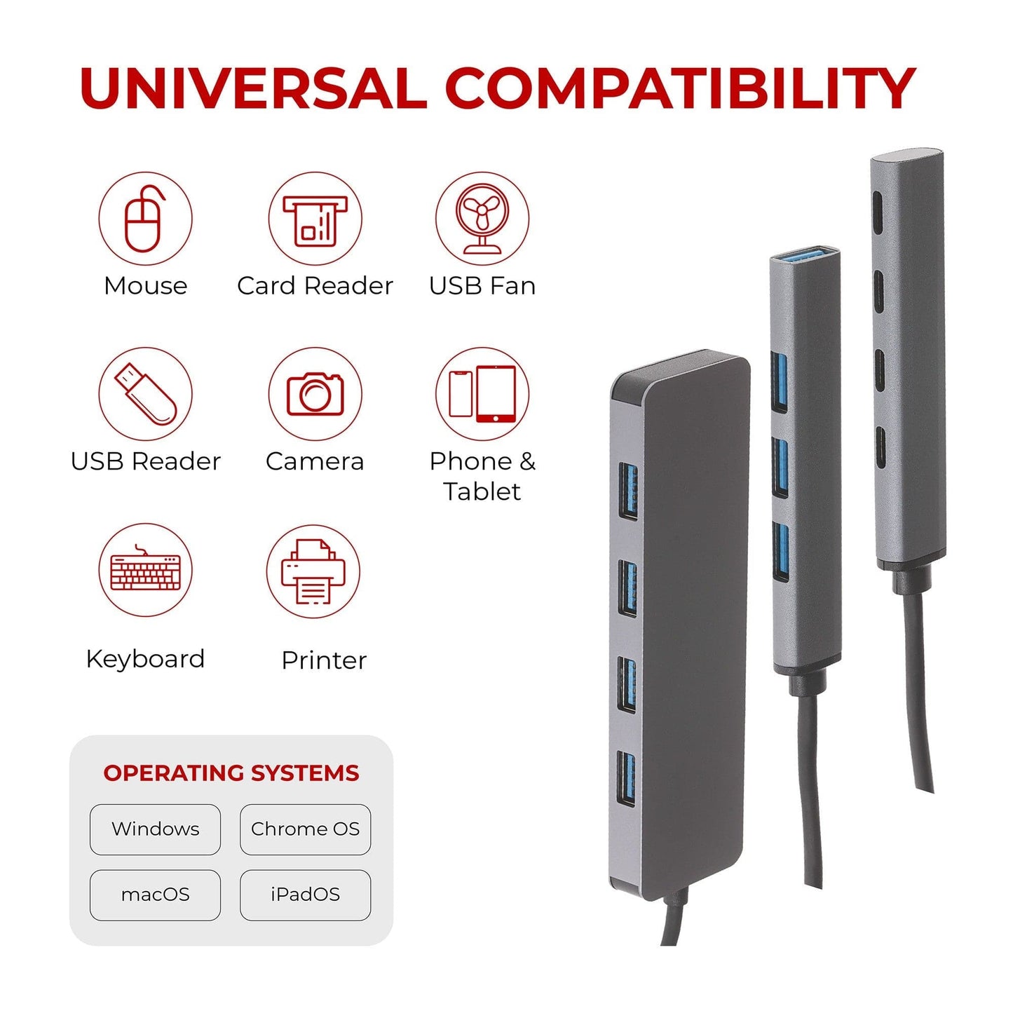 Nikkai USB-C Multiport Hub to 4x USB-C with 13cm Cable