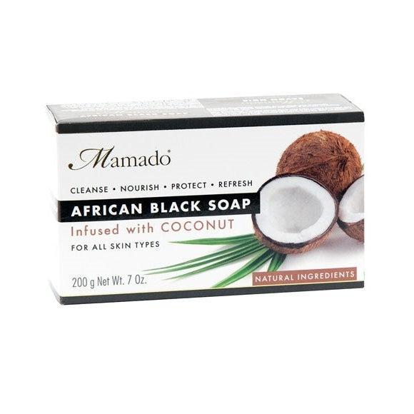Mamado African Black Soap Infused With Coconut for Deep Cleansing & Moisturizing for All Skin Types 200g/7.05 oz