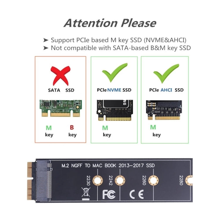M.2 PCIE NVME SSD to Mac Book Air Pro 2013-2017 SSD Hard Drive Adapter Board For A1465 A1466 A1398 A1502, M.2 PCIE NVME SSD to SSD