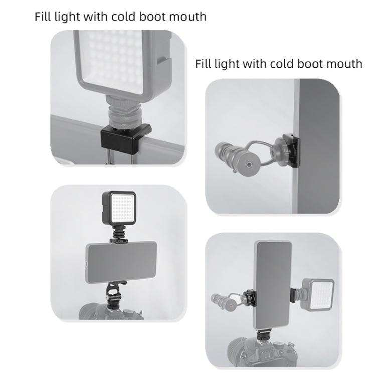 BEXIN PH-01 Desktop Live Broadcast Bracket 360 Phone Clamp Dual Cold Shoes Mount (Black)