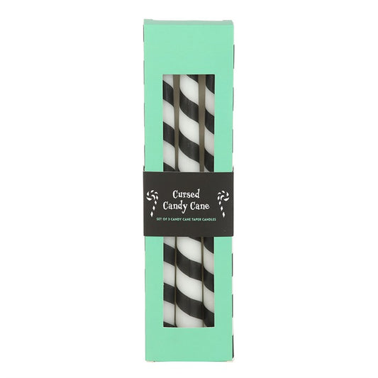 Set of 3 Black Candy Cane Taper Candles