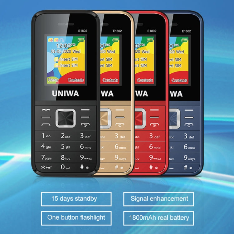 UNIWA E1802 Mobile Phone, 1.77 inch, 1800mAh Battery, SC6531DA, 21 Keys, Support Bluetooth, FM, MP3, MP4, GSM, Dual SIM(Black)