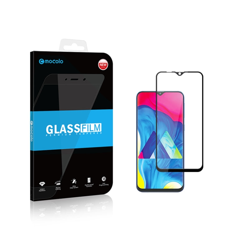 mocolo 0.33mm 9H 2.5D Full Glue Silk Print Tempered Glass Film for Galaxy M10 (Black)