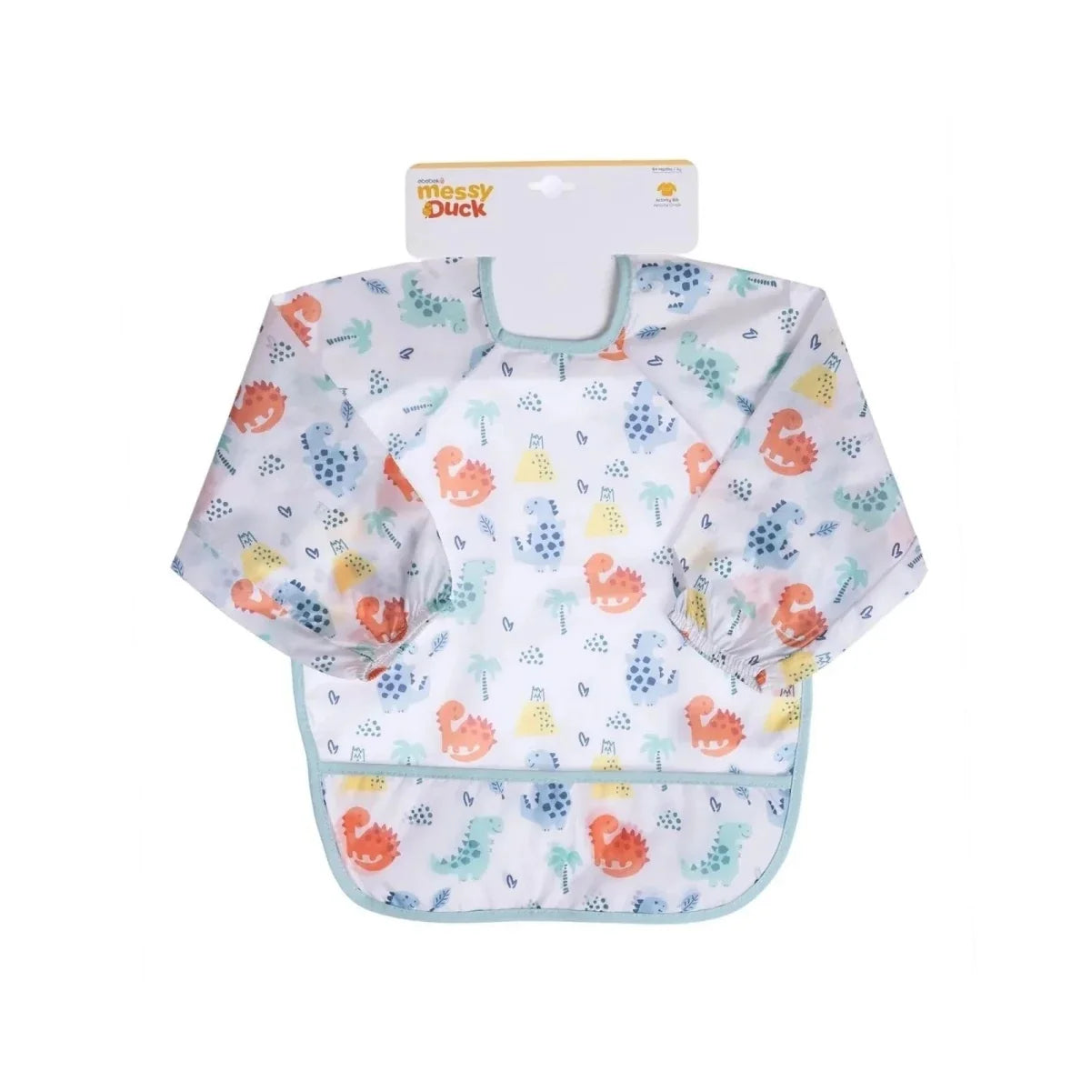 Messy Duck Long Sleeve Baby Coverall Bib - Dinosaur
