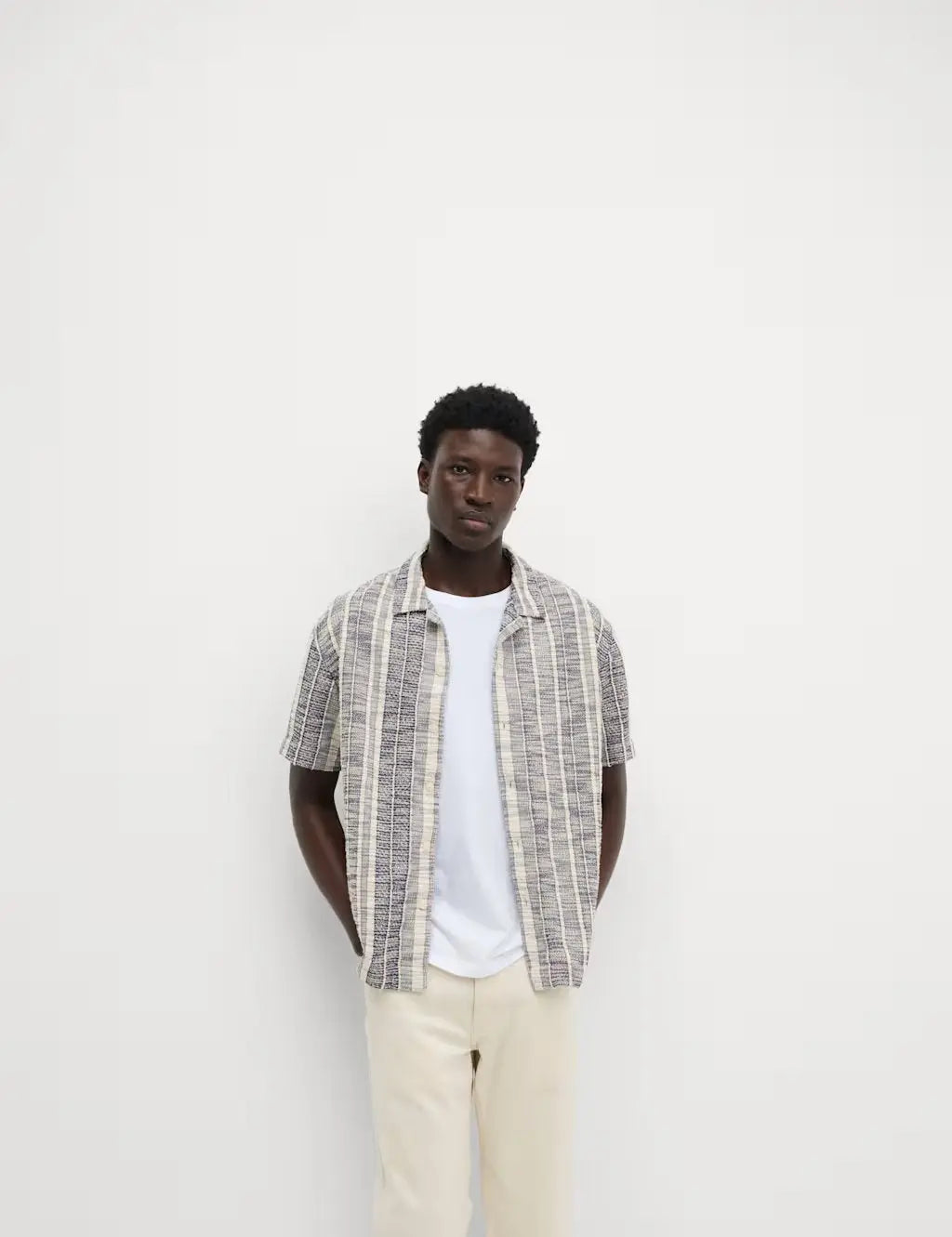 M&S Regular Fit Easy Iron Cotton Blend Striped Shirt