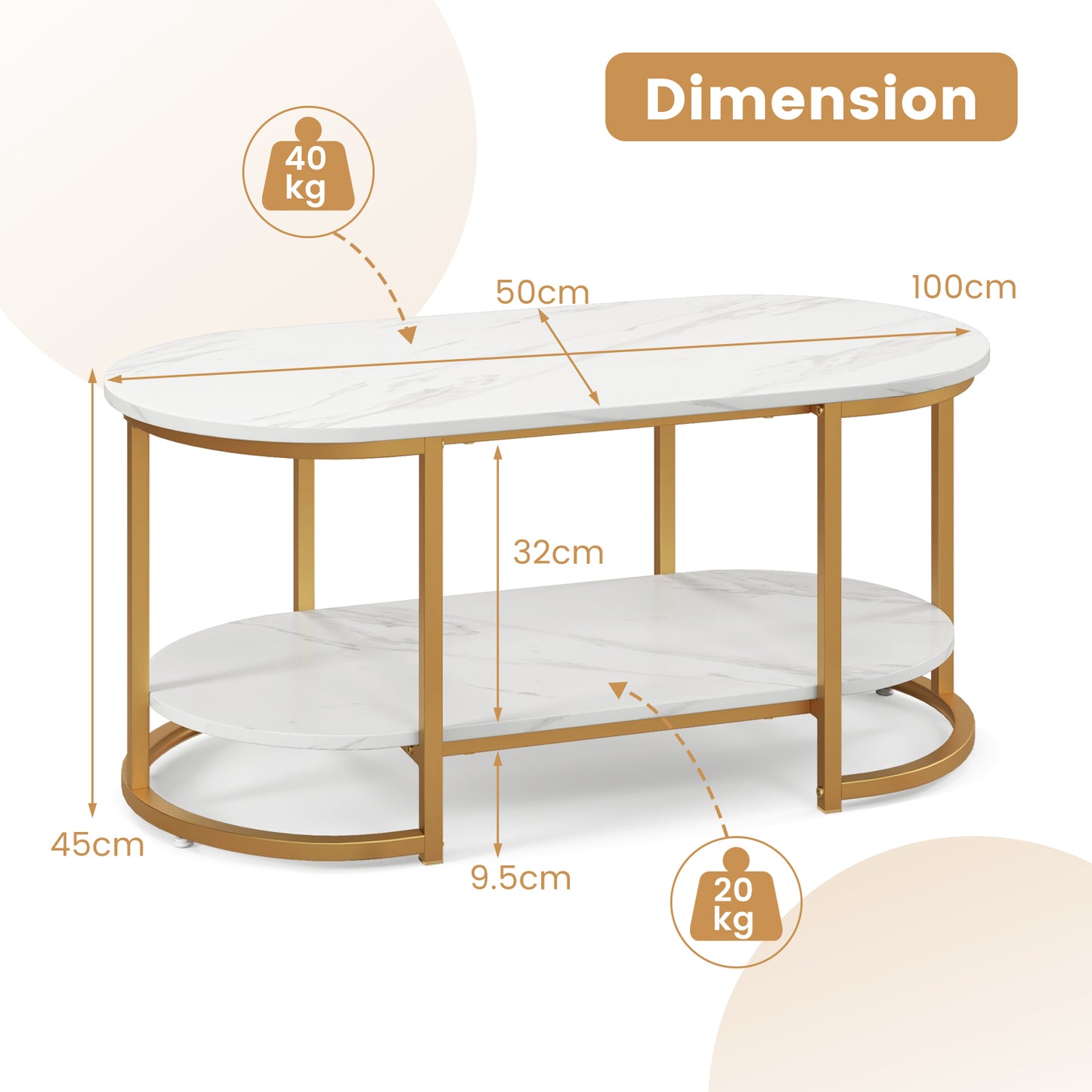Marble Coffee Table with Open Storage Shelf-Black