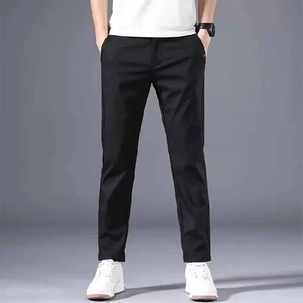 "Men's Slim Fit Chino Pants - Lightweight Summer Trousers - Classic Style with Flexibility and Comfort - Middle Waist Casual Flat Front Full Length Pants for Everyday Wear
