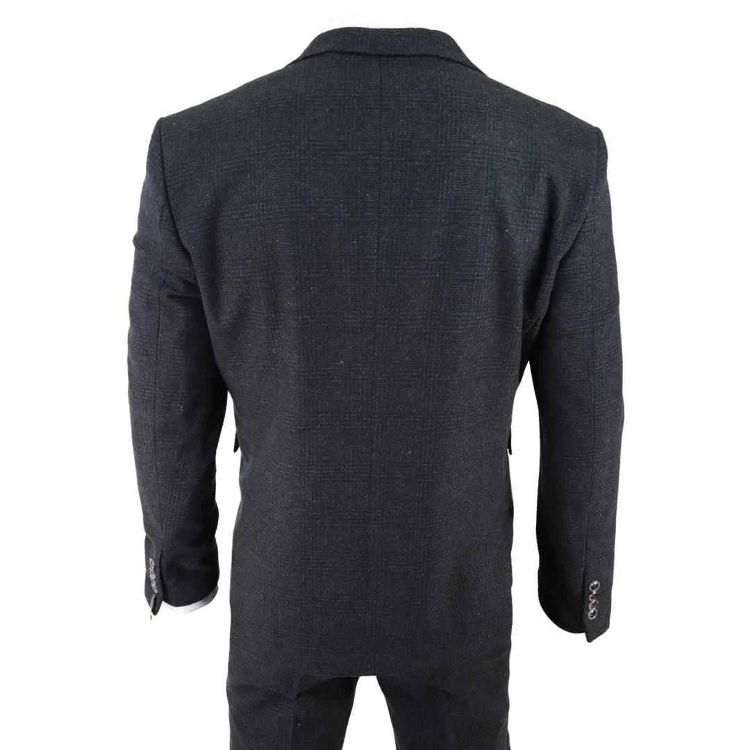 AK-11 - Men's Black Tweed 3 Piece Suit Check 1920s Gatsby Blinders