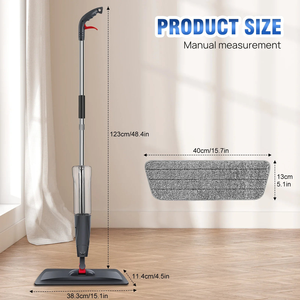 Spray Mop 700ML Microfibre Floor Cleaner 360° Spin Wet & Dry Flat Cleaning Brush