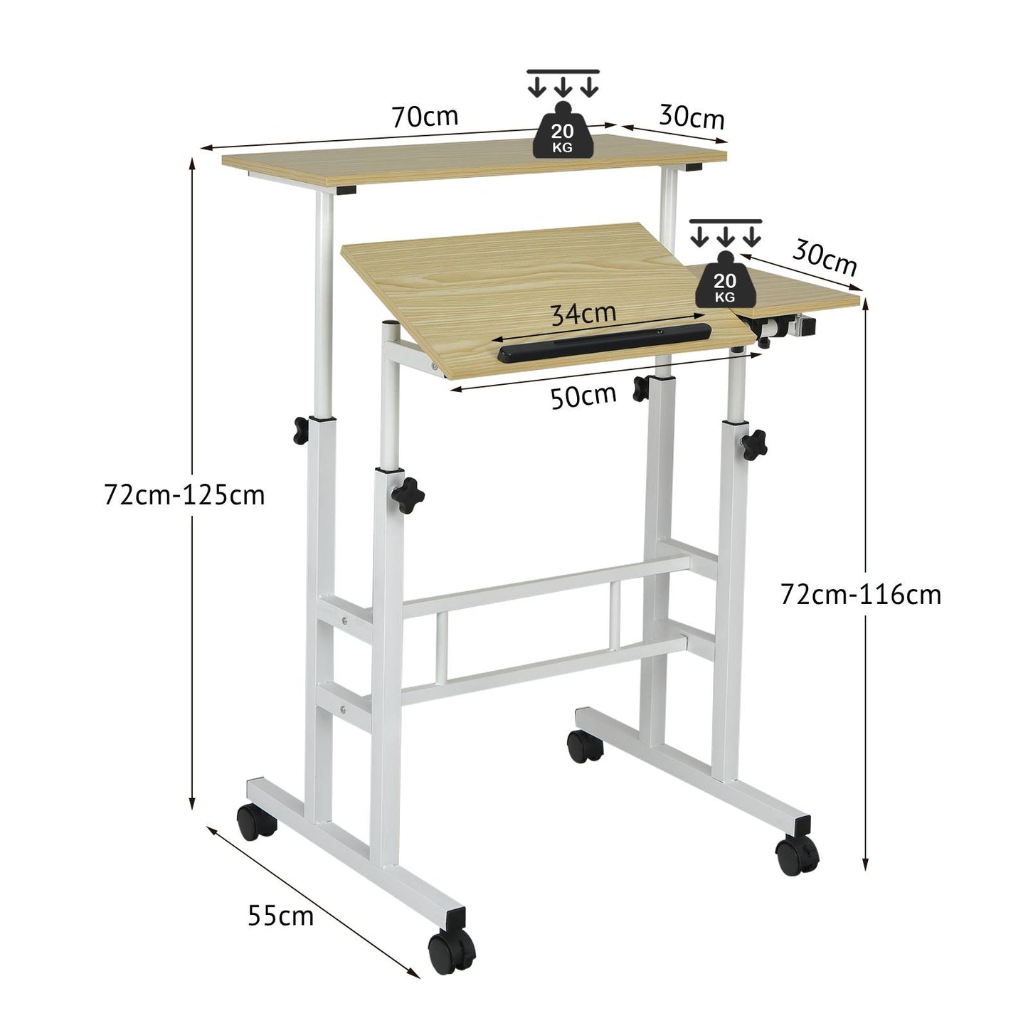 Height Adjustable Workstation with Wheels for Standing or Sitting-Black