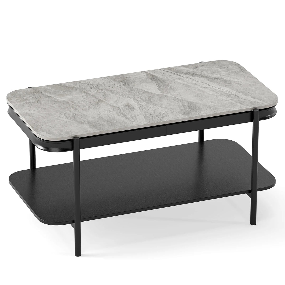 Modern Rectangular Coffee Table 2-Tier Center Table-Grey