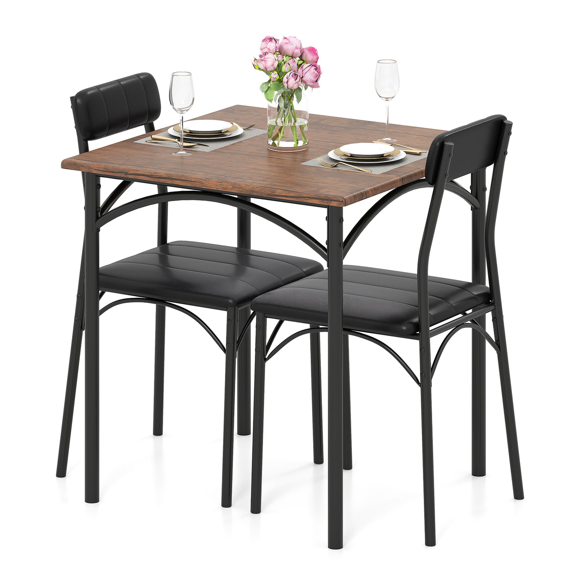 Modern Dining Table Set 3-Piece Kitchen Table Set-Rustic Brown