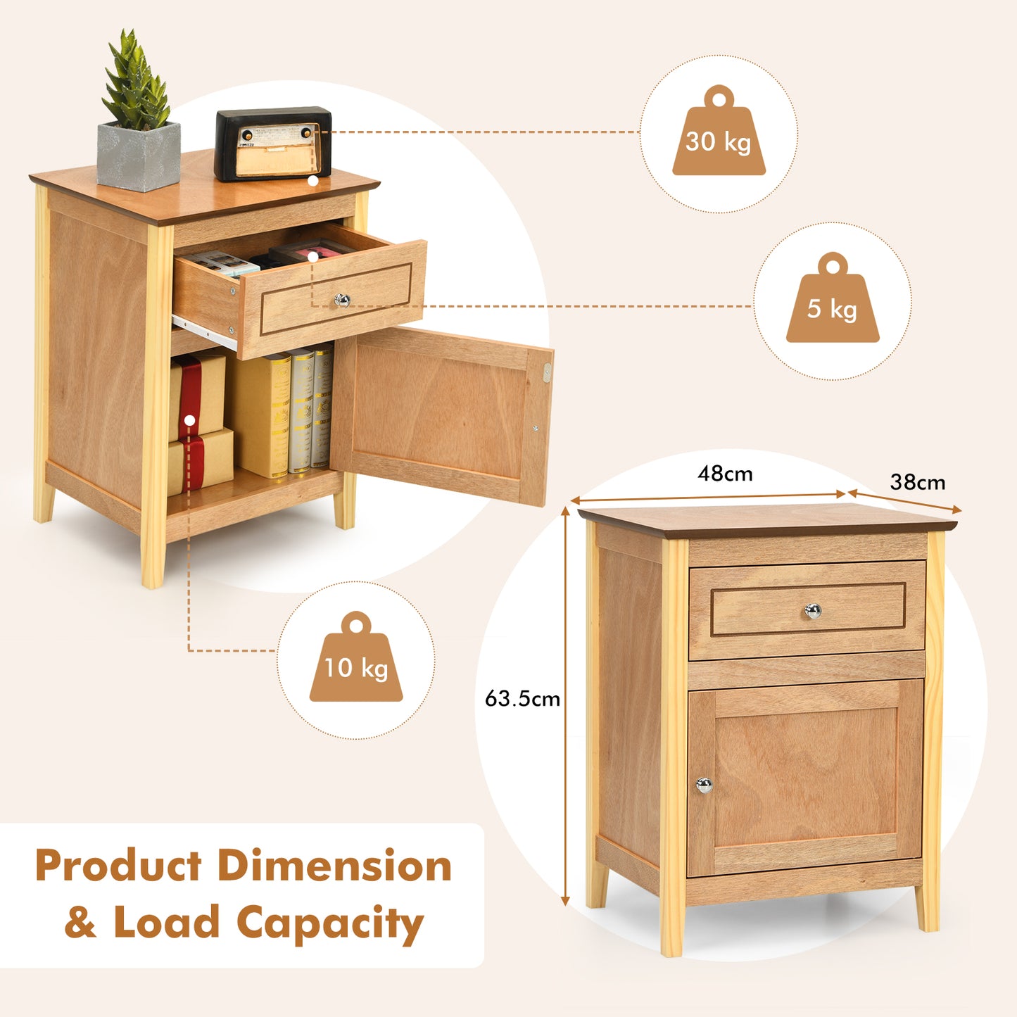 2-Tier Modern Badroom Nightstand with Drawer-Espresso