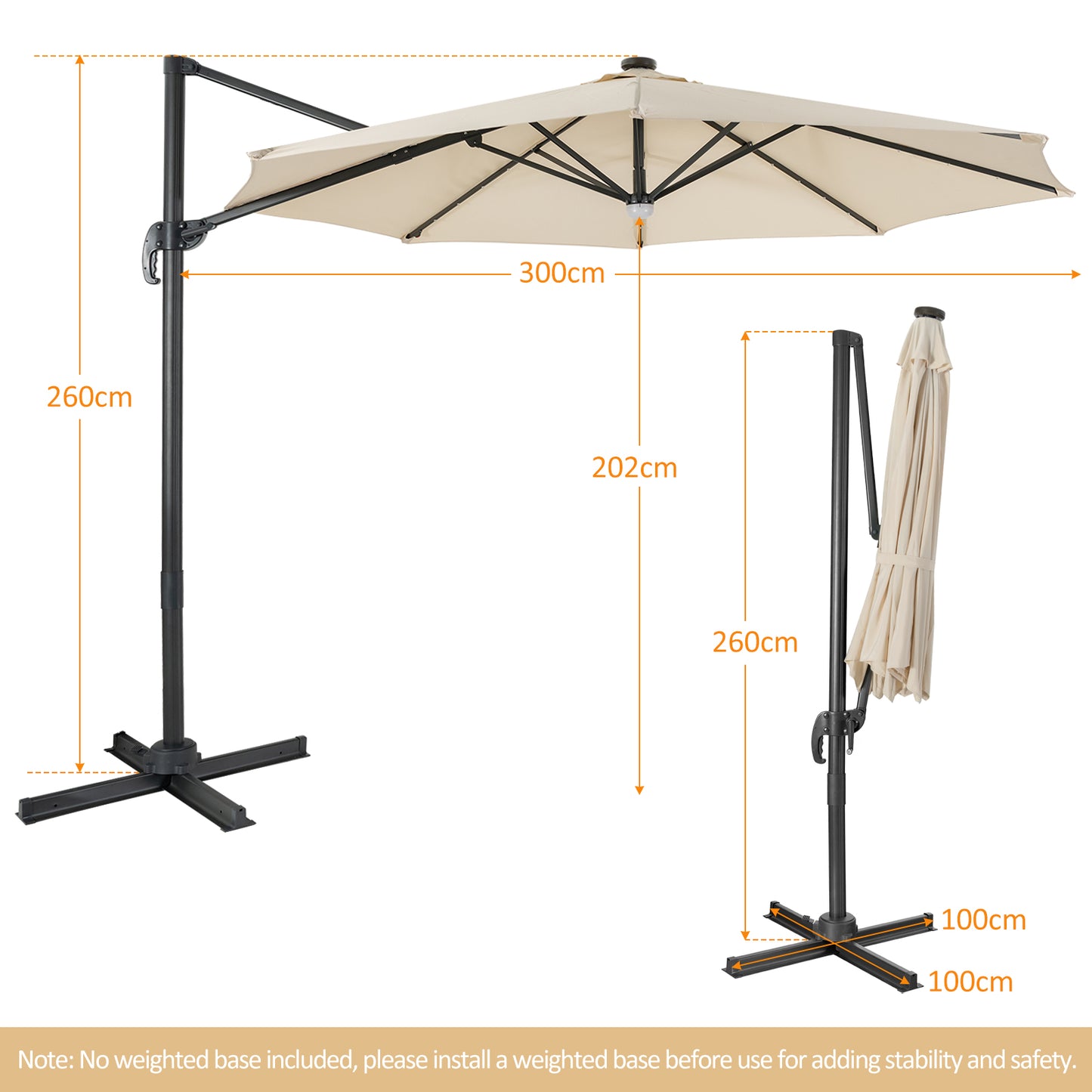 10 Feet Cantilever Solar Umbrella 28LED Lighted Patio Offset Tilt 360° for Outdoor-Wine