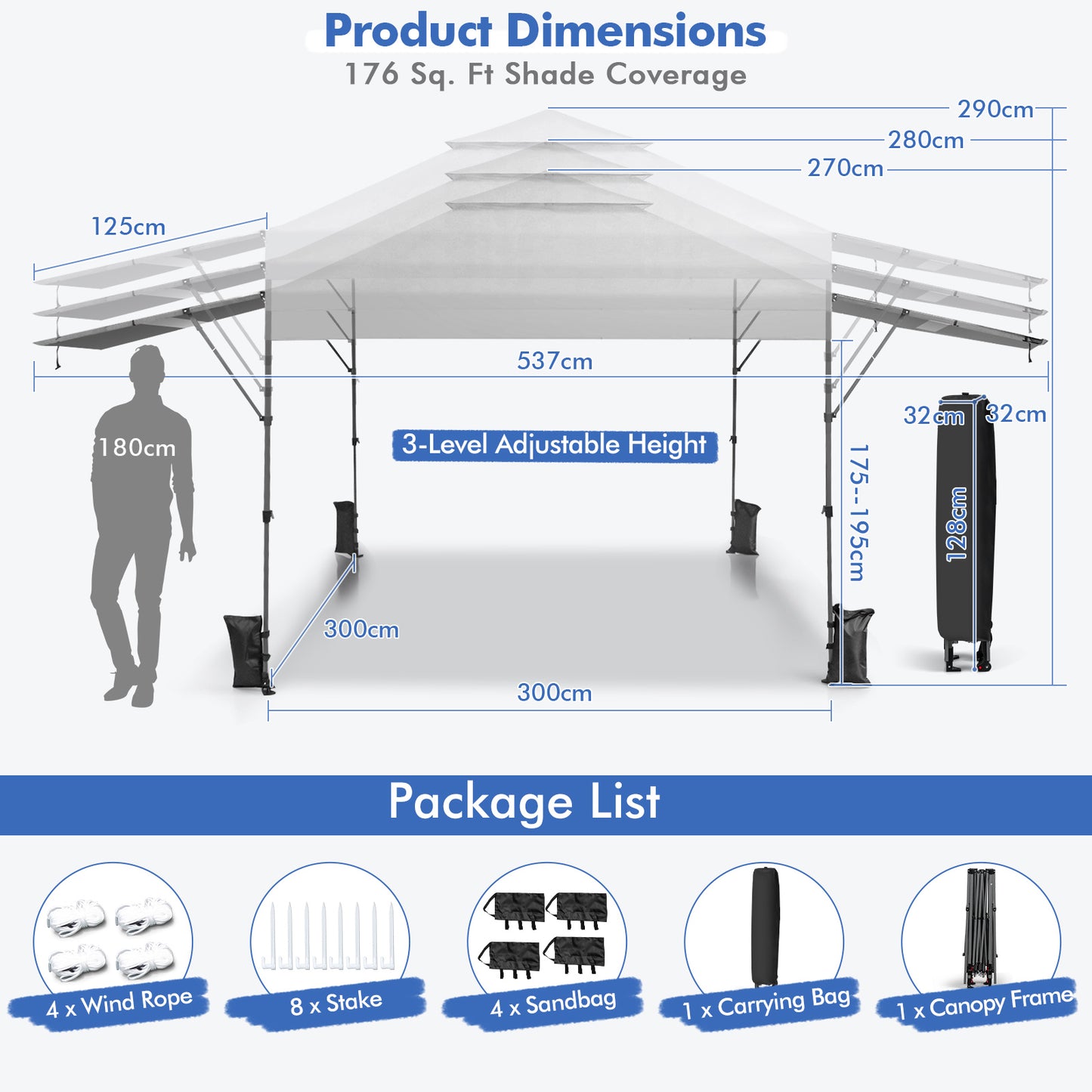 3 x 3m Rolling Pop up Gazebo with Adjustable Dual Awnings and Height-Black